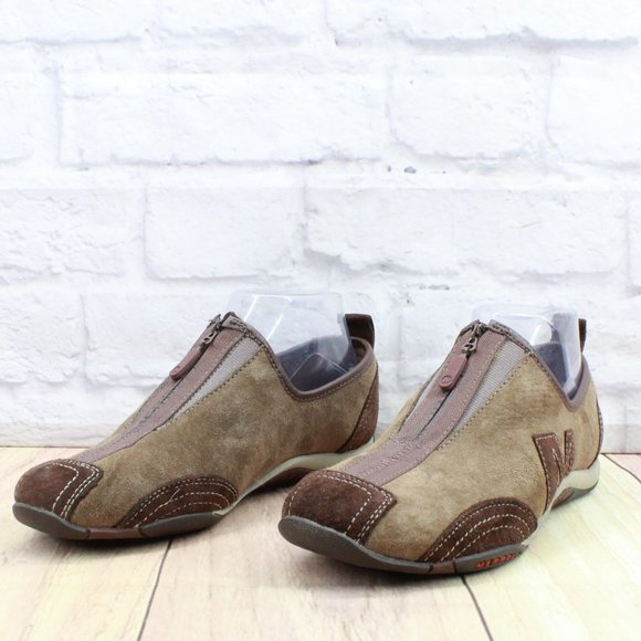 Merrell Barrado Brown Suede Slip on Front Zipper Active Shoes Size 6.5 - Picture 2 of 9